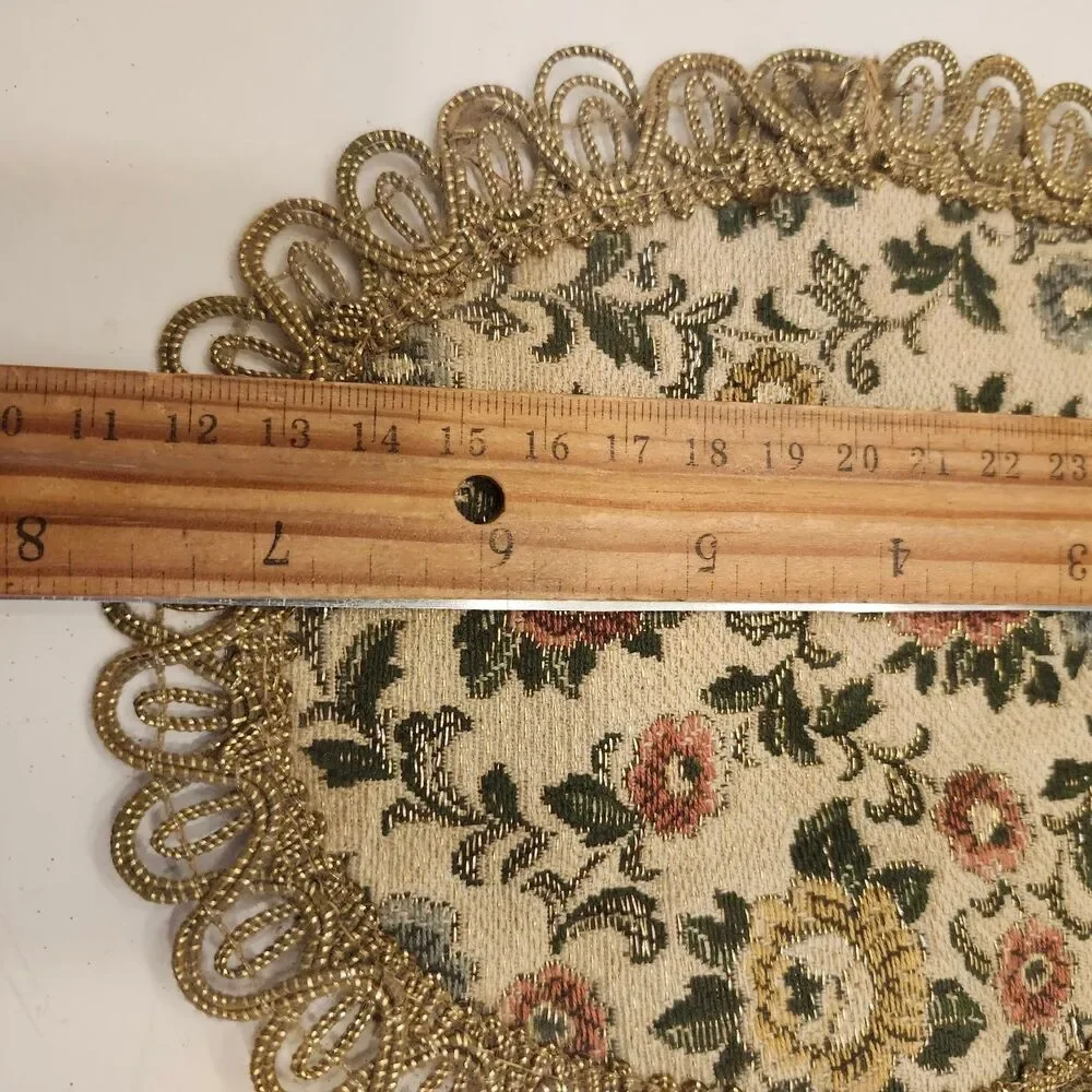 Vintage Style Floral Tapestry Brocade Decorative Doll House Rug Scalloped Edge